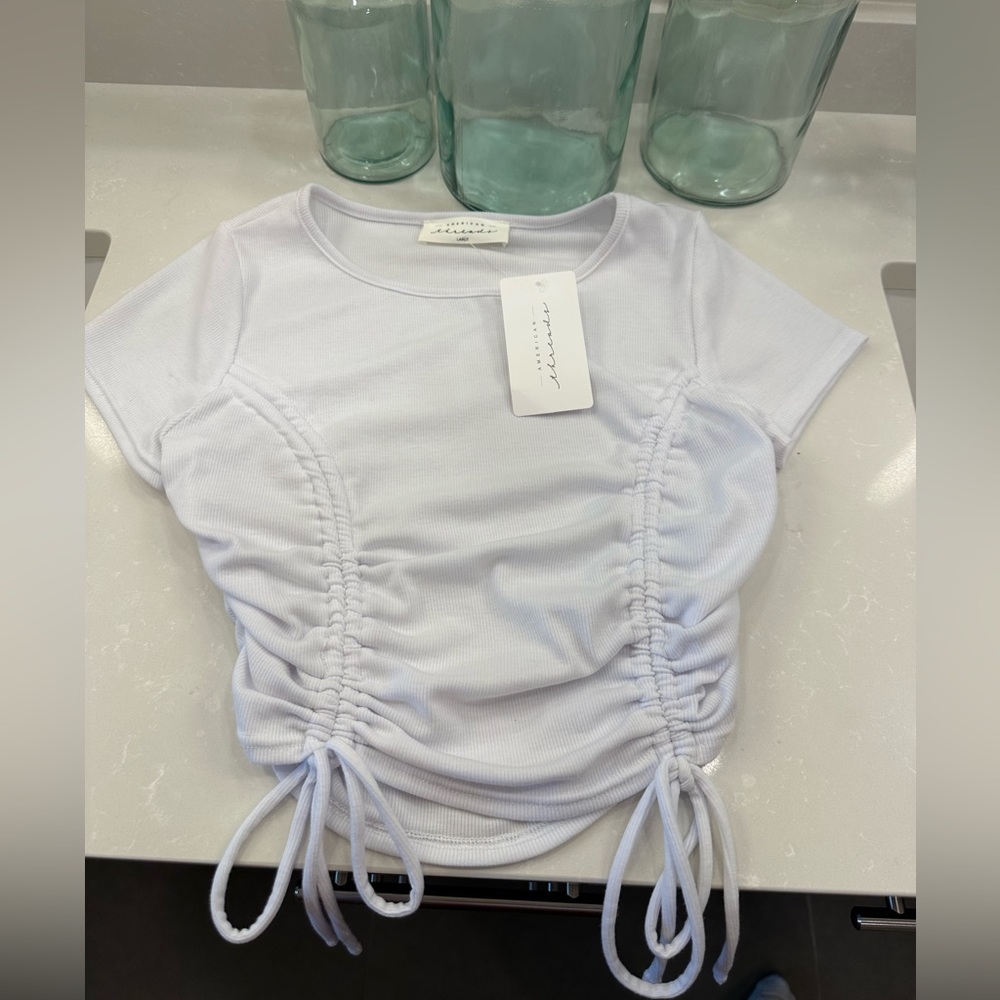 American threads ruched cropped top